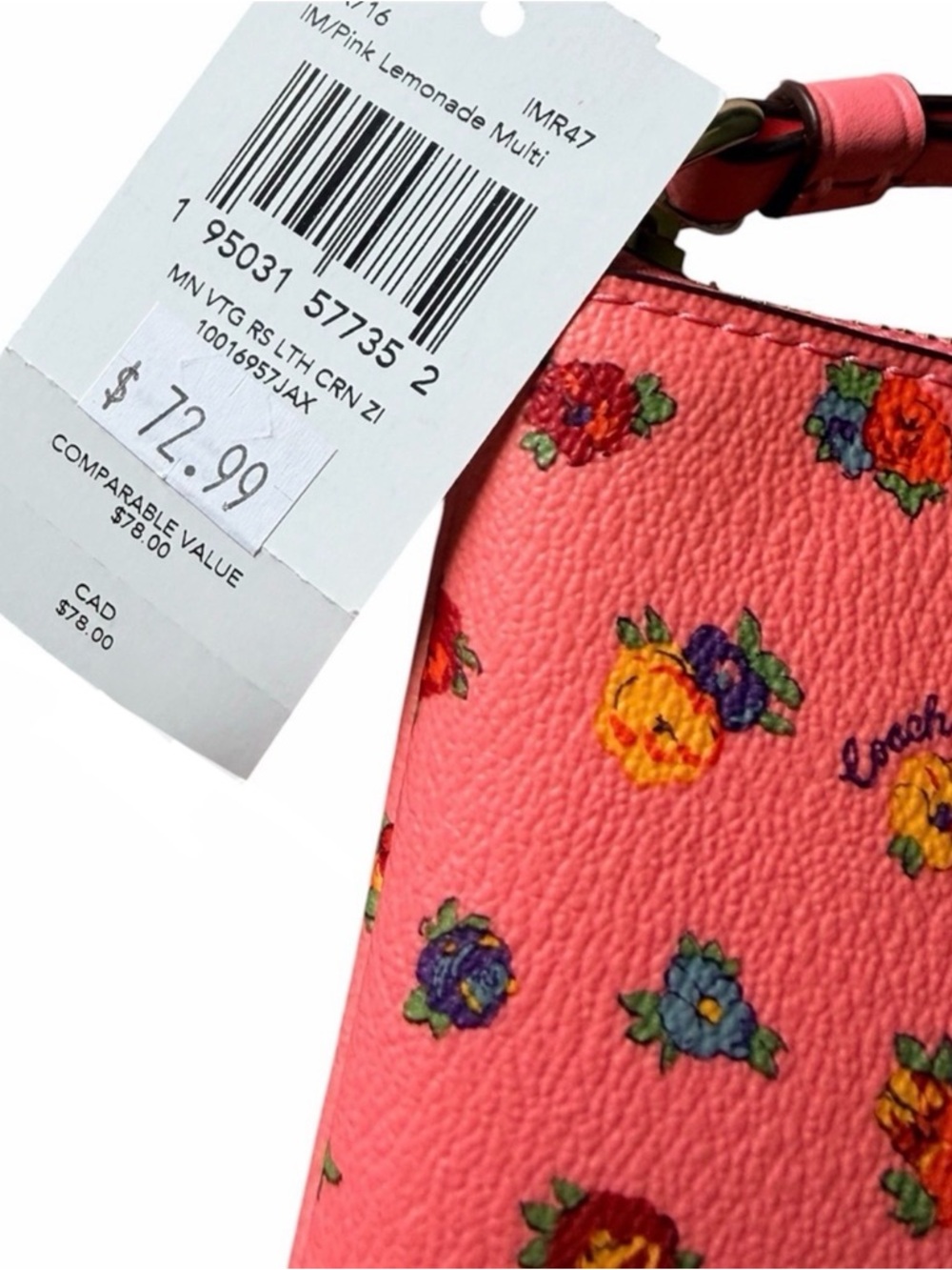 Coach Pink Lemonade Wristlet Vintage Flower Print Corner Zip Wristlet New NWT - Picture 4 of 7